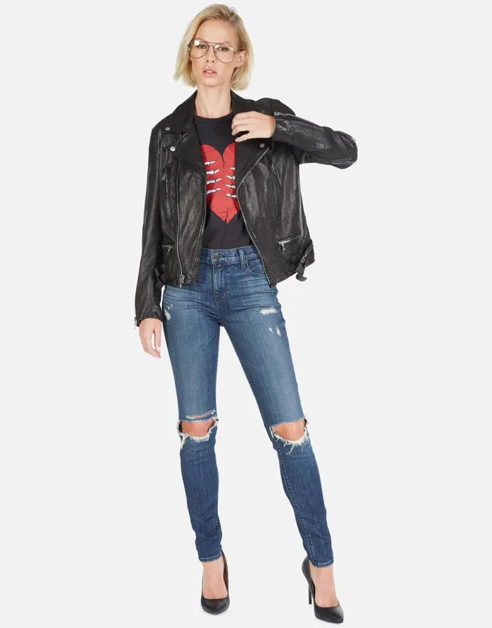 Women039s Posey Skeleton Hand Heart Black Lauren Moshi Jackets