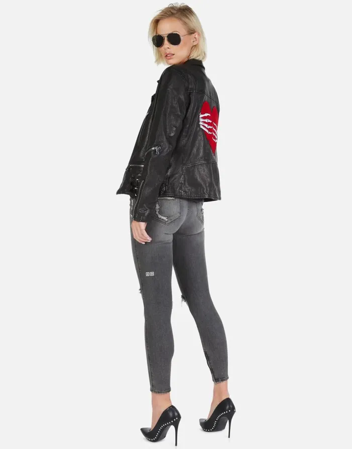 Women039s Posey Skeleton Hand Heart Black Lauren Moshi Jackets