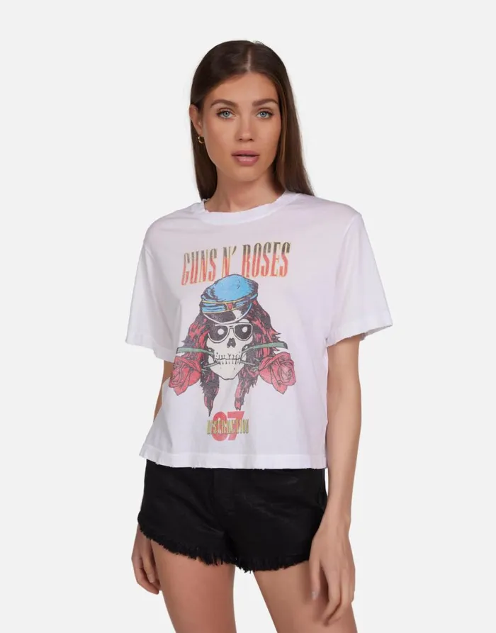 Women039s Rue Guns N039 Roses Skull Milk Lauren Moshi Short Sleeve