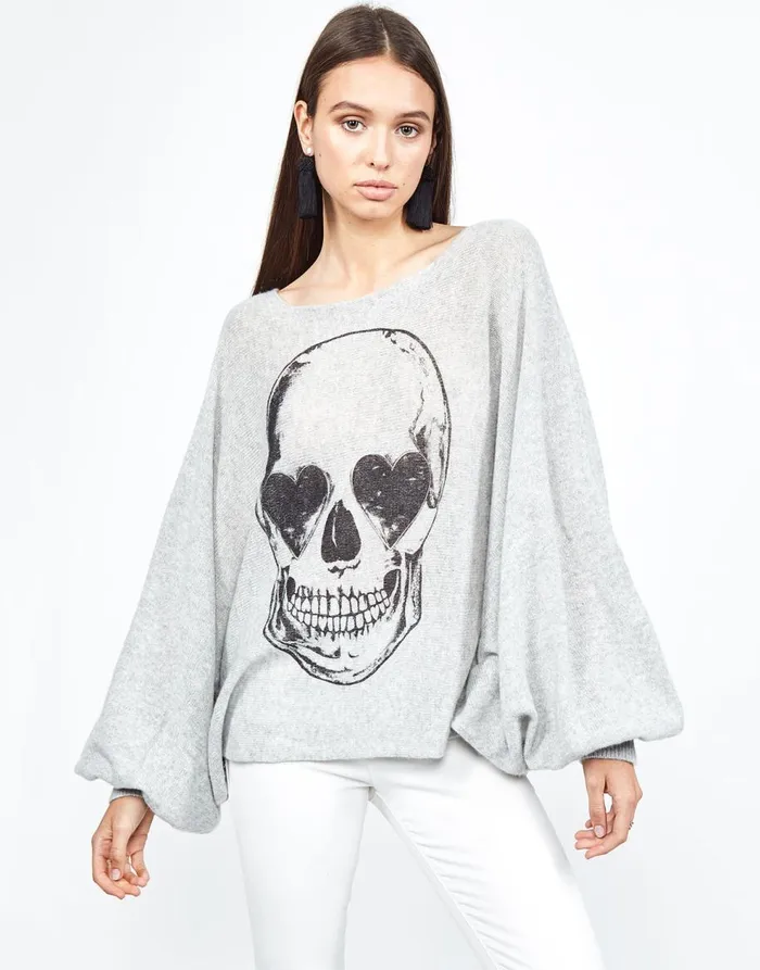 Women039s Sash Heart Eye Skull Heather Grey Lauren Moshi Sweaters and Knits