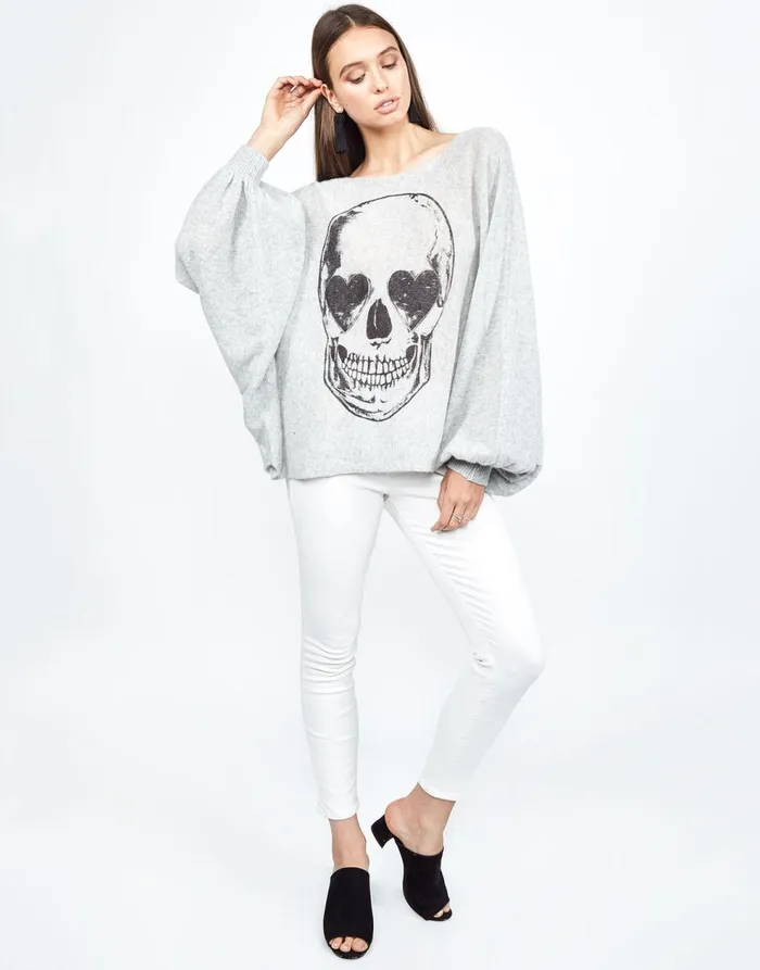 Women039s Sash Heart Eye Skull Heather Grey Lauren Moshi Sweaters and Knits