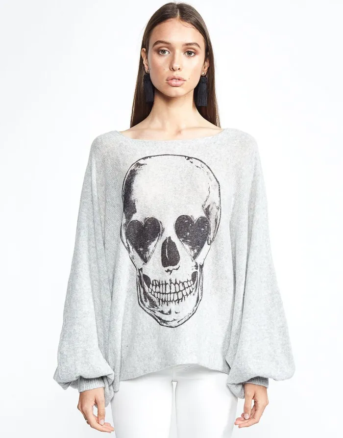 Women039s Sash Heart Eye Skull Heather Grey Lauren Moshi Sweaters and Knits