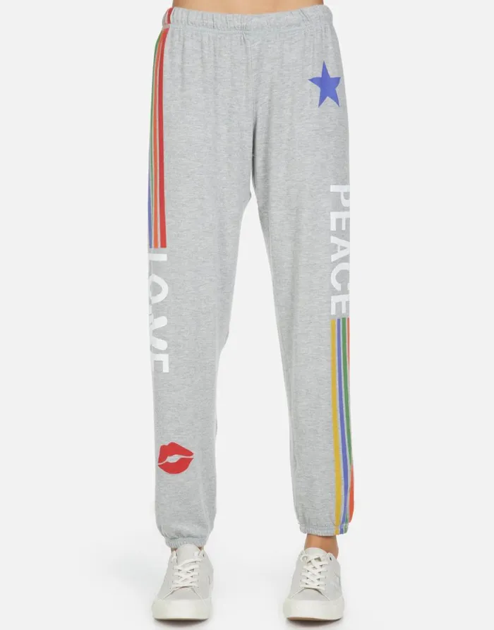 Women039s Tanzy Peace Love Stripe Heather Grey Lauren Moshi Long Sweatpants