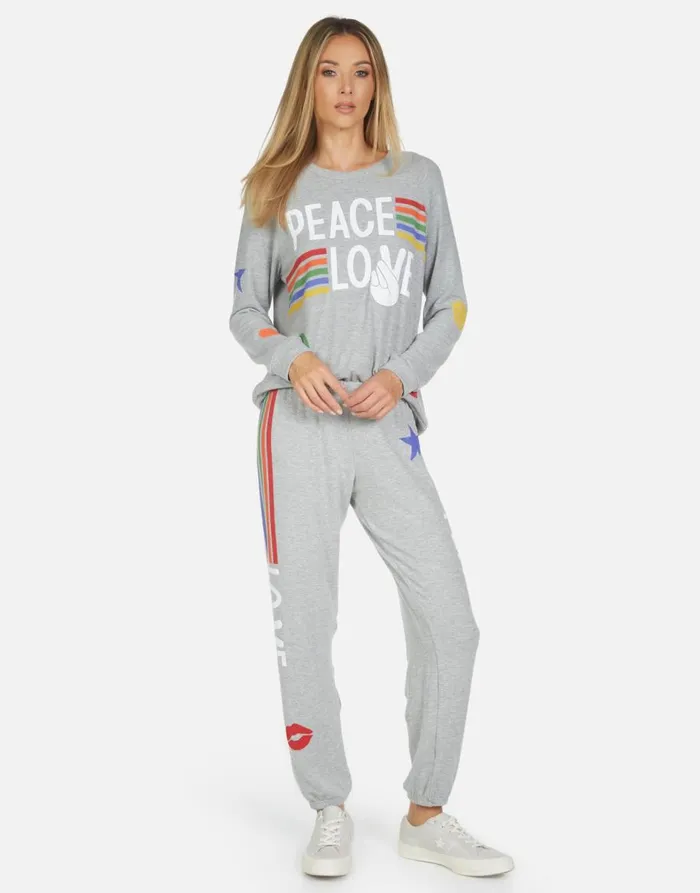 Women039s Tanzy Peace Love Stripe Heather Grey Lauren Moshi Long Sweatpants