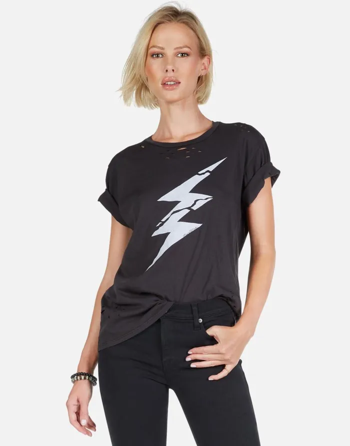 Women039s Wolf Cracked Lightning Bolt Onyx Lauren Moshi Short Sleeve