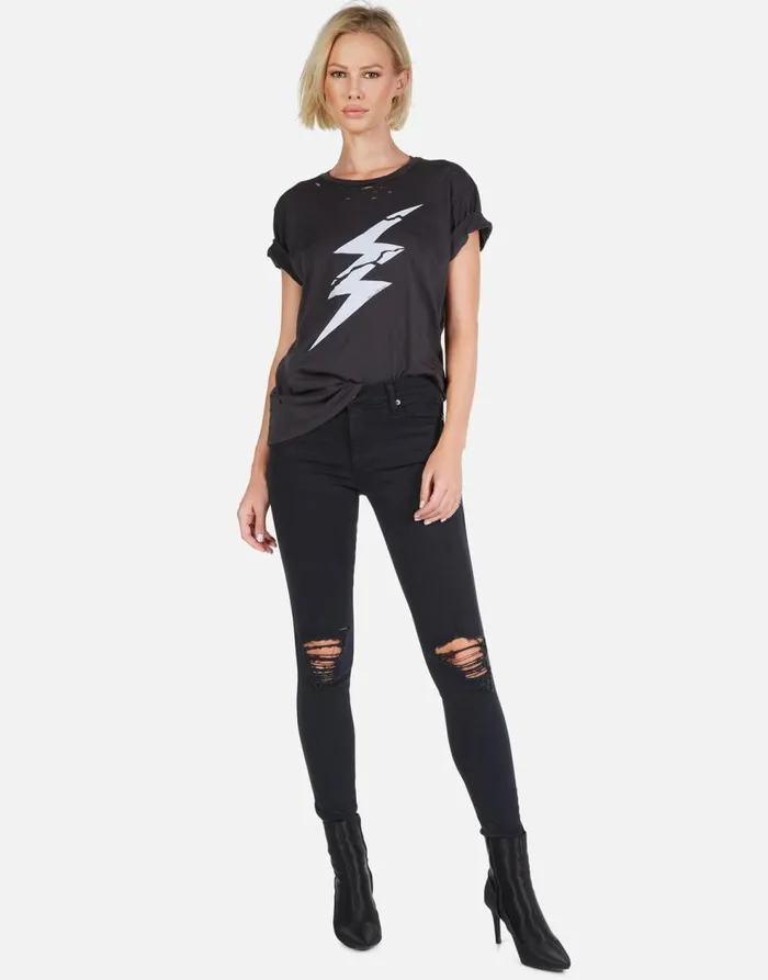 Women039s Wolf Cracked Lightning Bolt Onyx Lauren Moshi Short Sleeve