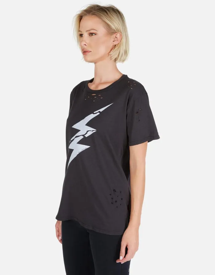 Women039s Wolf Cracked Lightning Bolt Onyx Lauren Moshi Short Sleeve