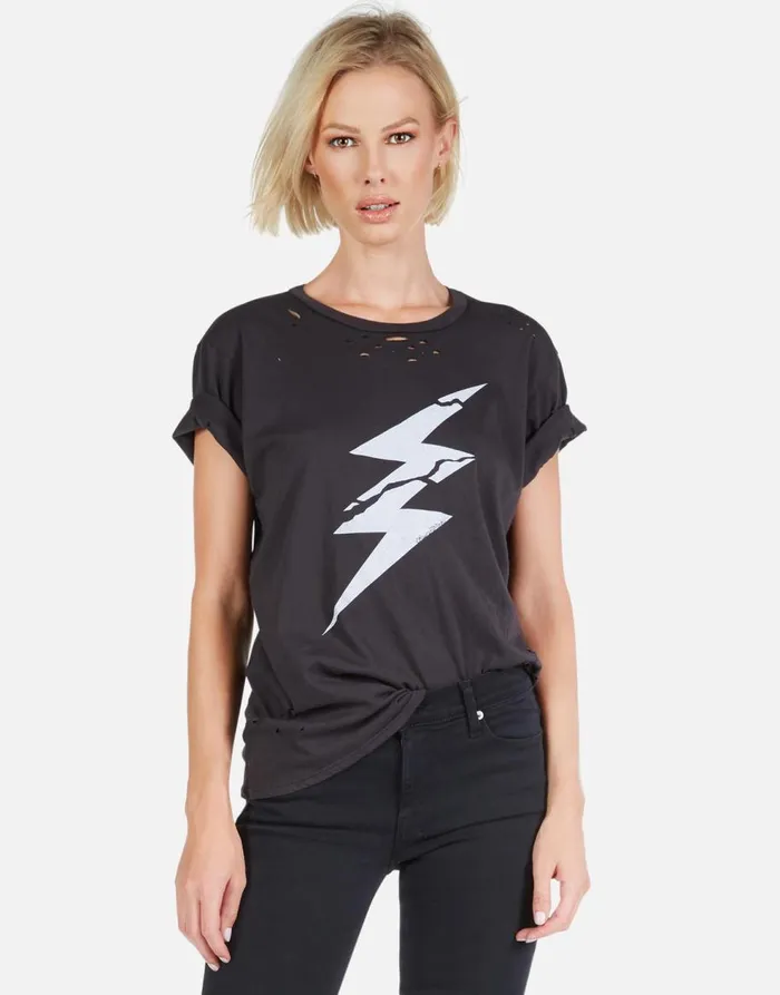 Women039s Wolf Cracked Lightning Bolt Onyx Lauren Moshi Short Sleeve
