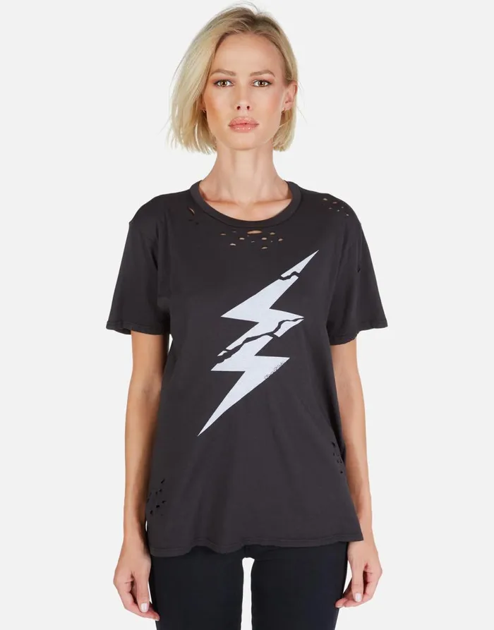 Women039s Wolf Cracked Lightning Bolt Onyx Lauren Moshi Short Sleeve
