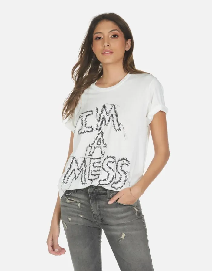 Women039s Wolf I039m A Mess Milk Lauren Moshi Short Sleeve