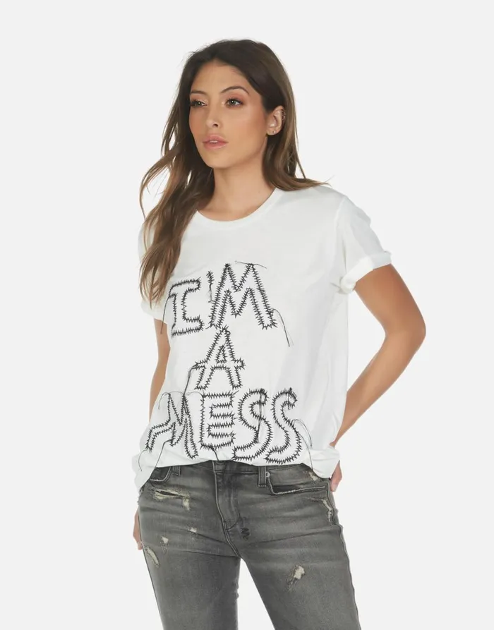 Women039s Wolf I039m A Mess Milk Lauren Moshi Short Sleeve