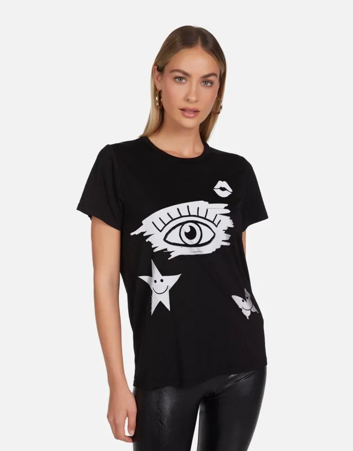Women039s Wolf X Scribble Eye Elements Black Lauren Moshi Short Sleeve