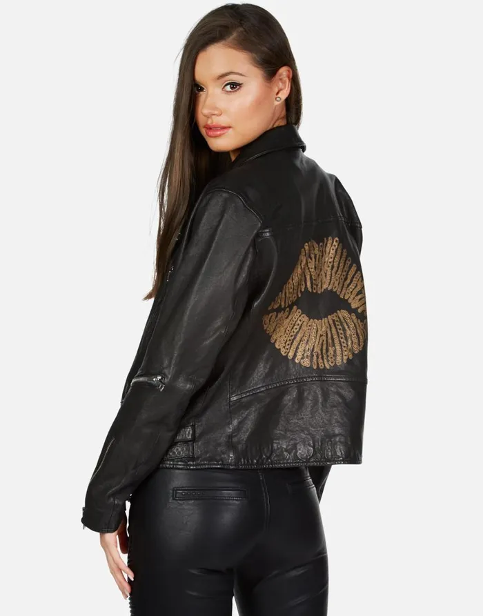 Women039s X Posey X Gold Chain Kiss Black Lauren Moshi Jackets