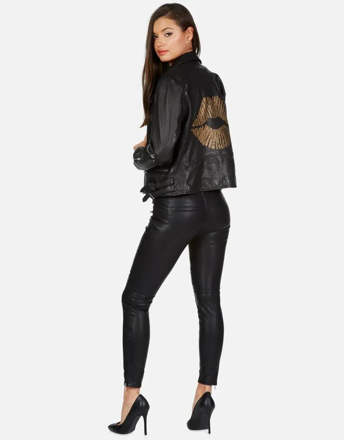 Women039s X Posey X Gold Chain Kiss Black Lauren Moshi Jackets
