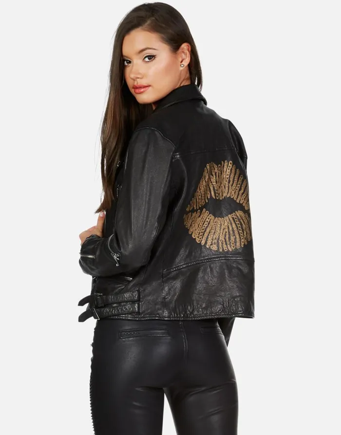 Women039s X Posey X Gold Chain Kiss Black Lauren Moshi Jackets
