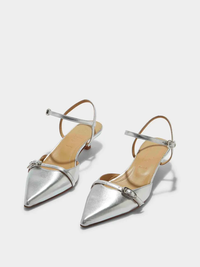 Women Aeyde MELIA Silver Nappa Low Heel Pump Aeyde Pumps