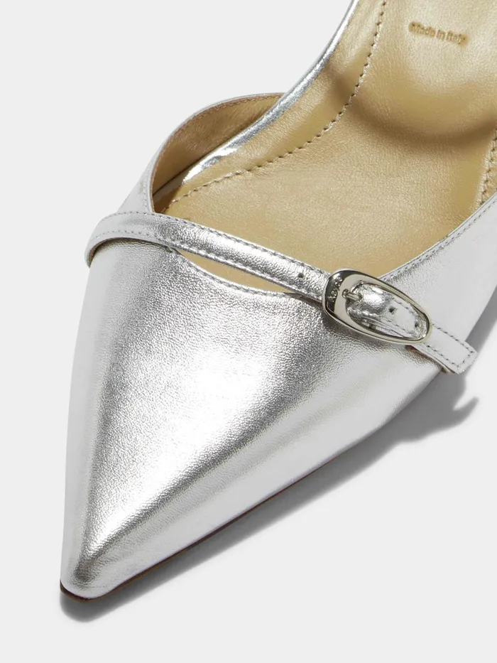 Women Aeyde MELIA Silver Nappa Low Heel Pump Aeyde Pumps