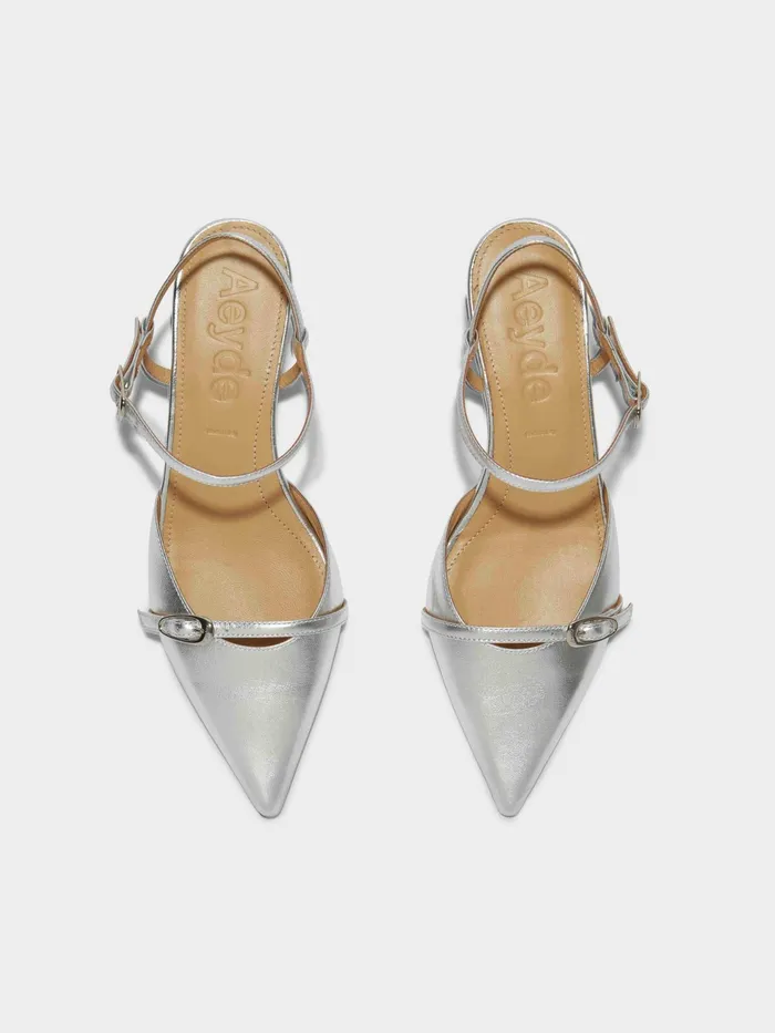 Women Aeyde MELIA Silver Nappa Low Heel Pump Aeyde Pumps