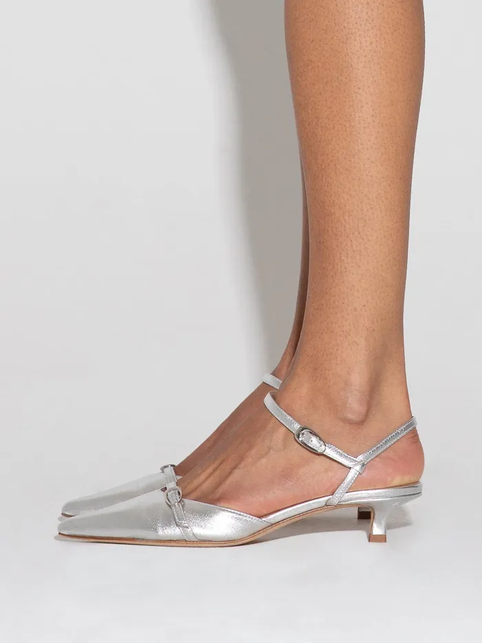 Women Aeyde MELIA Silver Nappa Low Heel Pump Aeyde Pumps