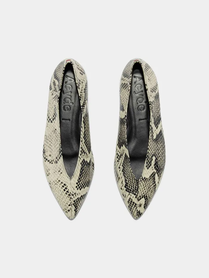 Women Aeyde MOA Creamy Snake Pointed Toe Flat Aeyde Flats