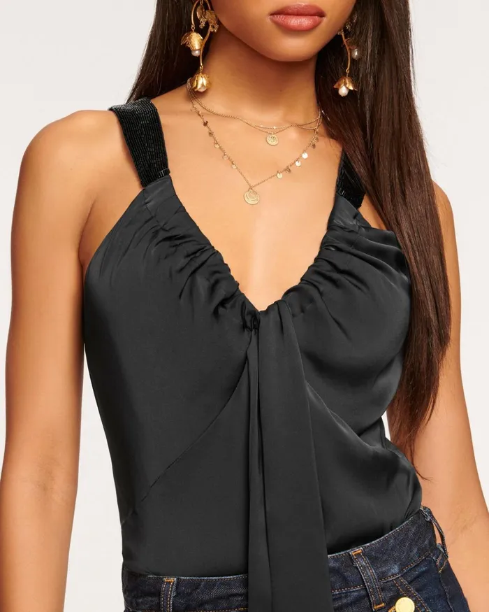 Women Amy Embellished VNeck Tank Top Black Ramy Brook Tops Women Amy Embellished VNeck Tank Top Black Ramy Brook Tops