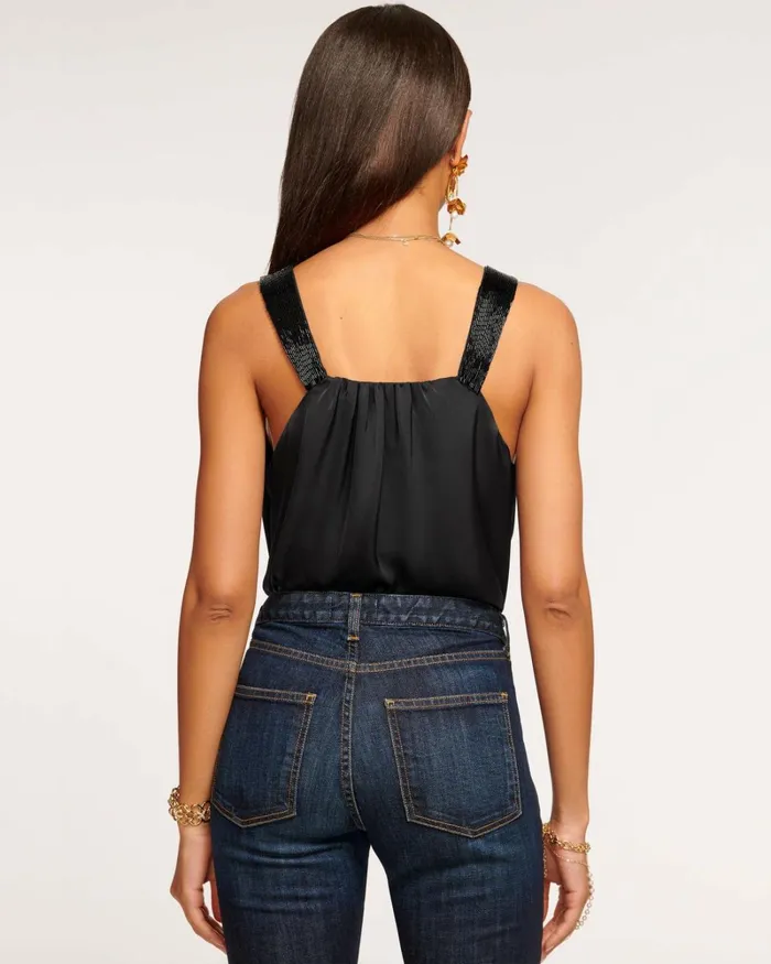 Women Amy Embellished VNeck Tank Top Black Ramy Brook Tops Women Amy Embellished VNeck Tank Top Black Ramy Brook Tops