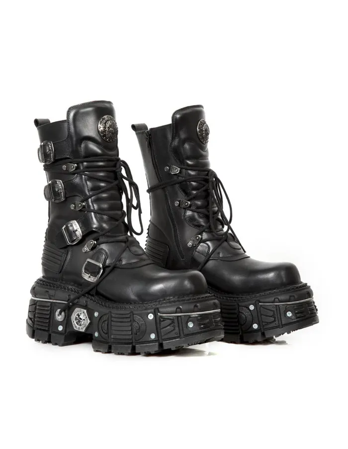 Women Ankle Boot Black Imperfect With Laces MTank002C1 New Rock Platform