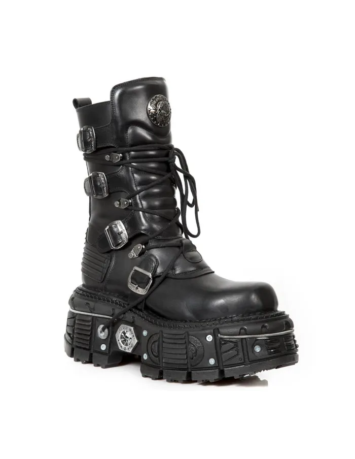Women Ankle Boot Black Imperfect With Laces MTank002C1 New Rock Platform