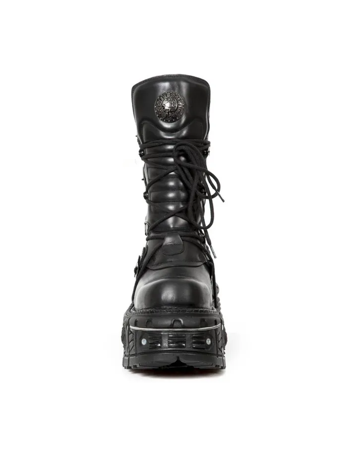 Women Ankle Boot Black Imperfect With Laces MTank002C1 New Rock Platform