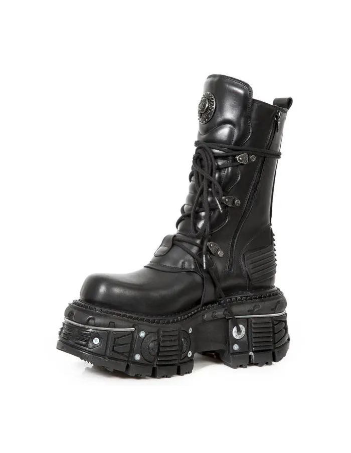Women Ankle Boot Black Imperfect With Laces MTank002C1 New Rock Platform