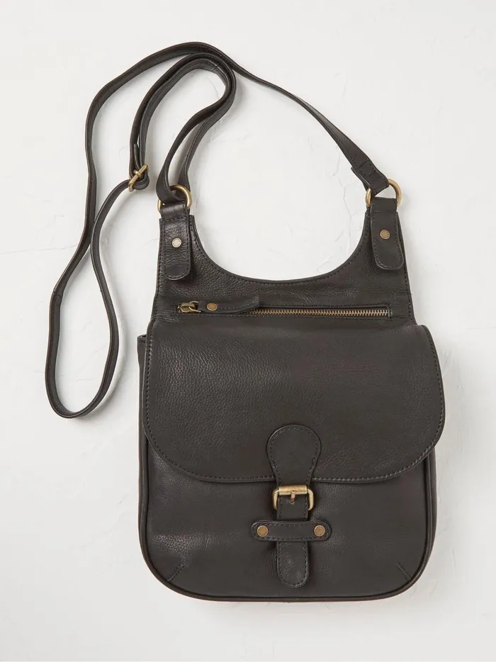Women Bags and Purses Fat Face Anna Black Oiled Leather Crossbody Bag