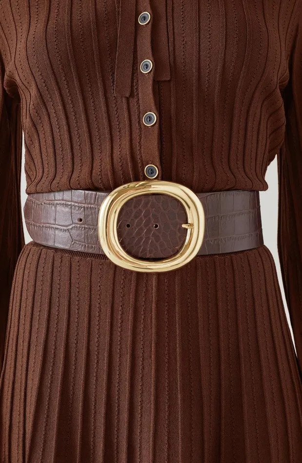 Women Belts LKBennett Bromley Brown CrocEffect Leather Belt