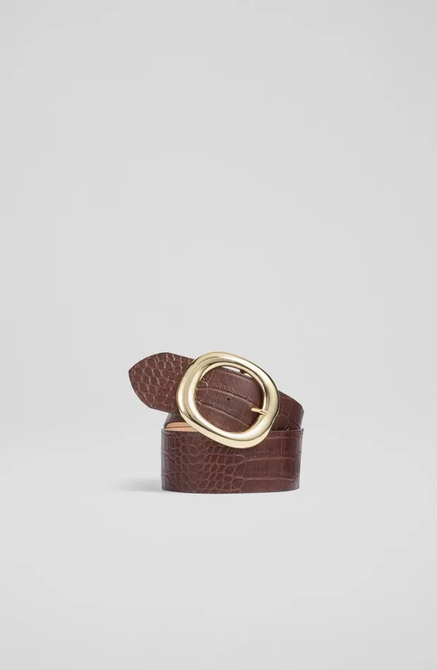 Women Belts LKBennett Bromley Brown CrocEffect Leather Belt Women Belts LKBennett Bromley Brown CrocEffect Leather Belt