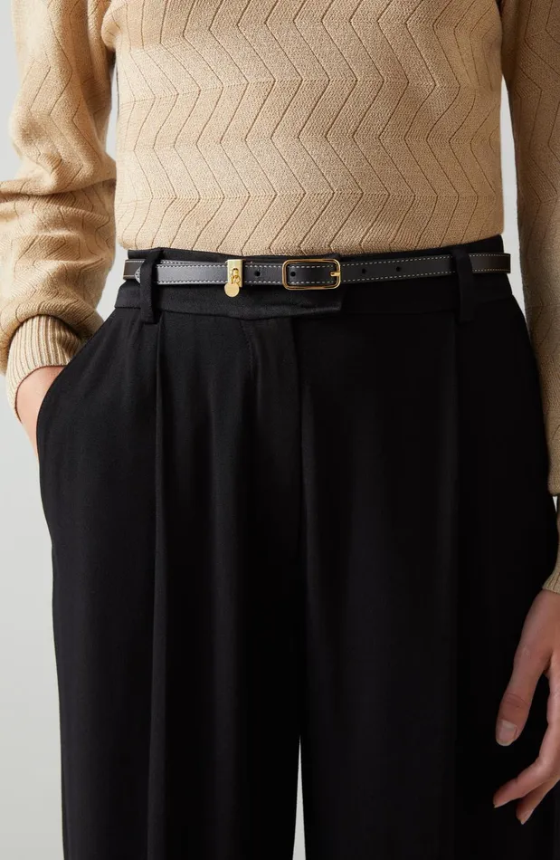 Women Belts LKBennett Molly Black Leather Skinny Belt