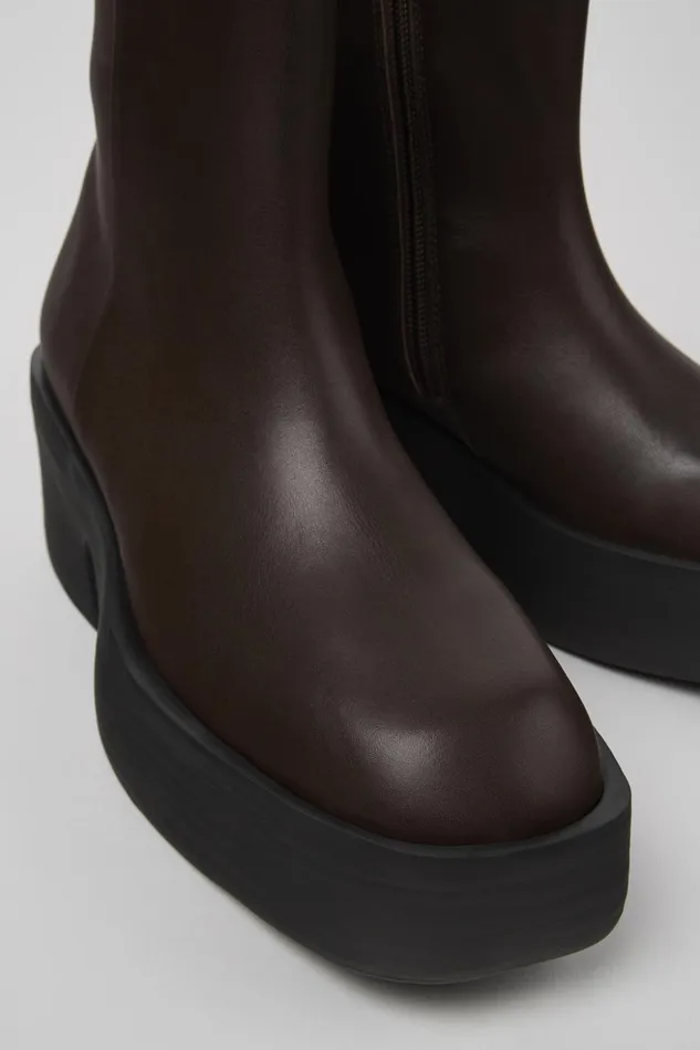 Women Billie Brown Leather Boots Camper Ankle Boots