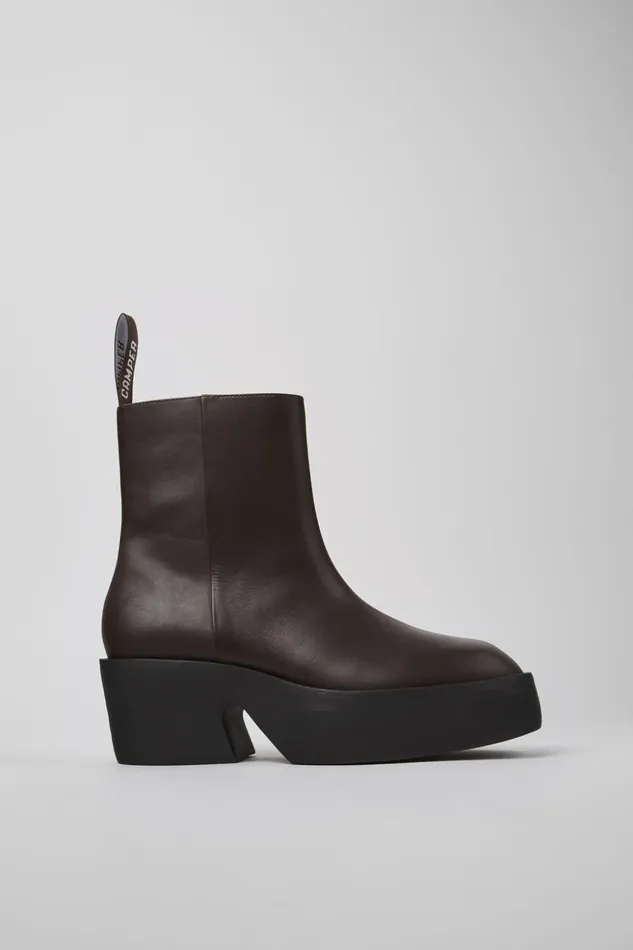 Women Billie Brown Leather Boots Camper Ankle Boots Women Billie Brown Leather Boots Camper Ankle Boots