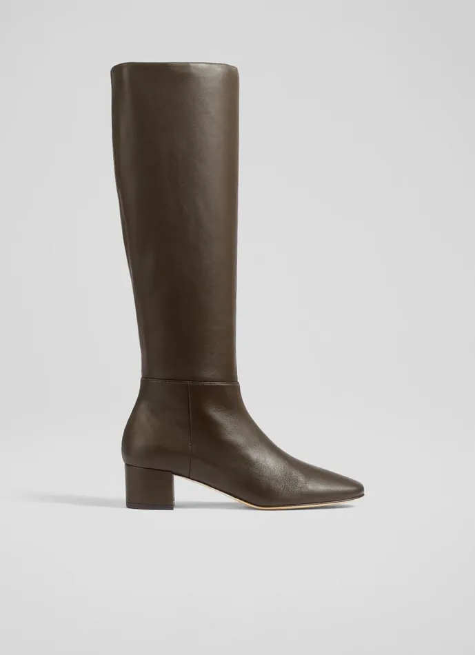 Women Boots LKBennett Karen Brown Leather KneeHigh Boots Chocolate