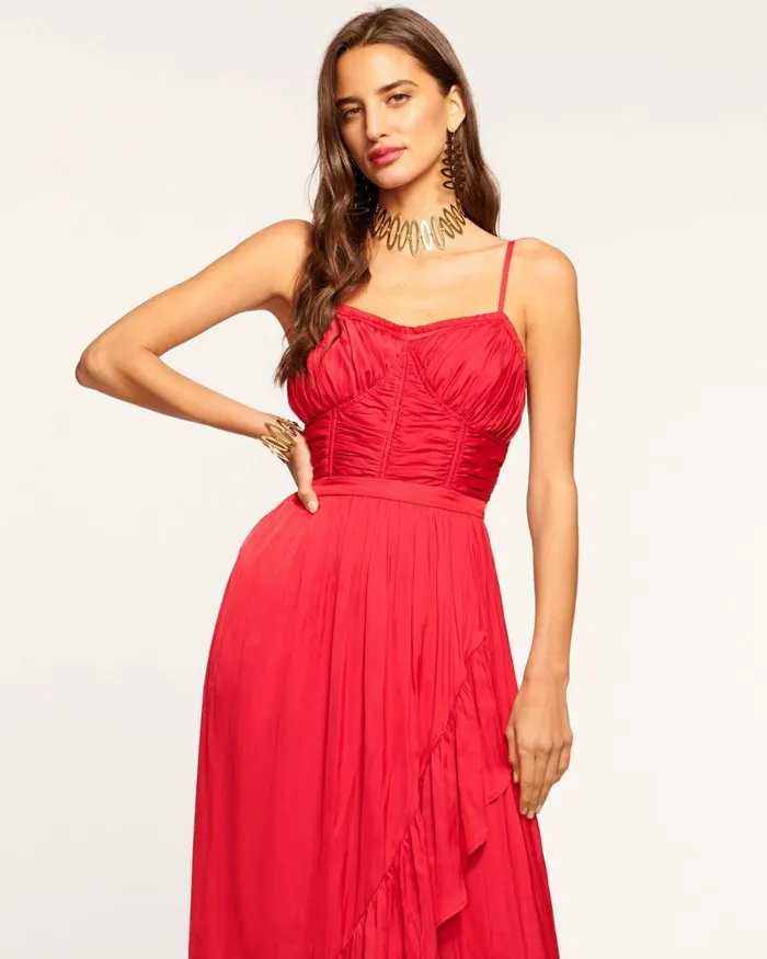 Women Braelyn Ruched Maxi Dress Soiree Red Ramy Brook Dresses