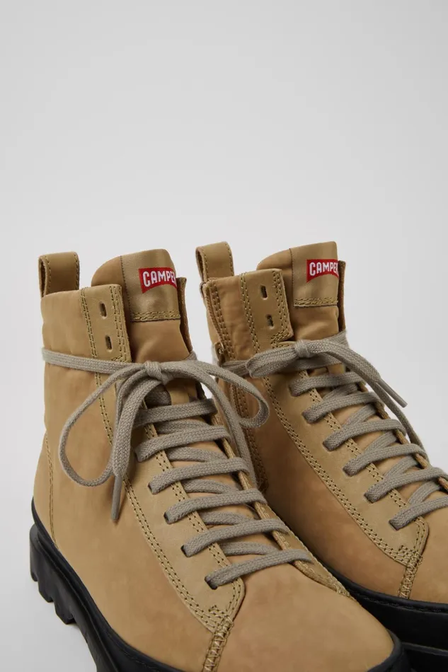 Women Brutus Beige Textile And Leather Ankle Boots Camper Ankle Boots