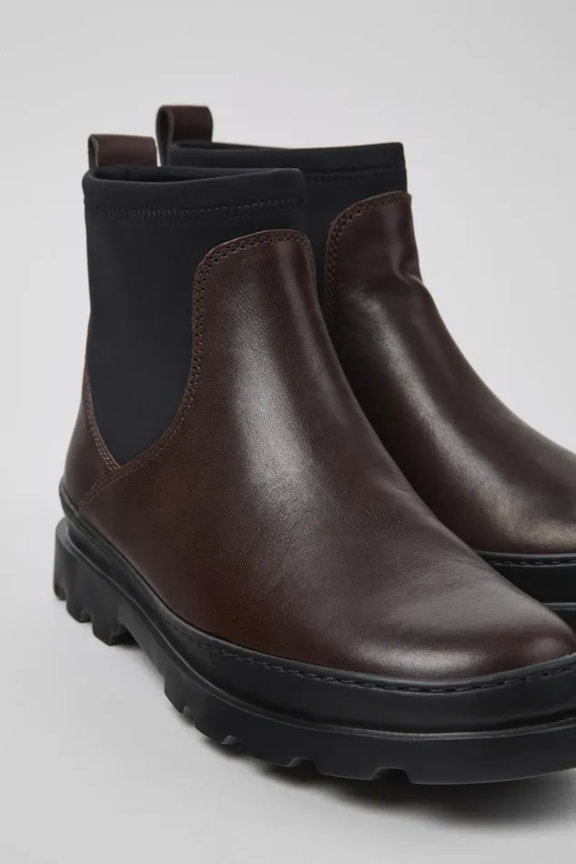 Women Brutus Brown Leather And Textile Ankle Boots Camper Ankle Boots