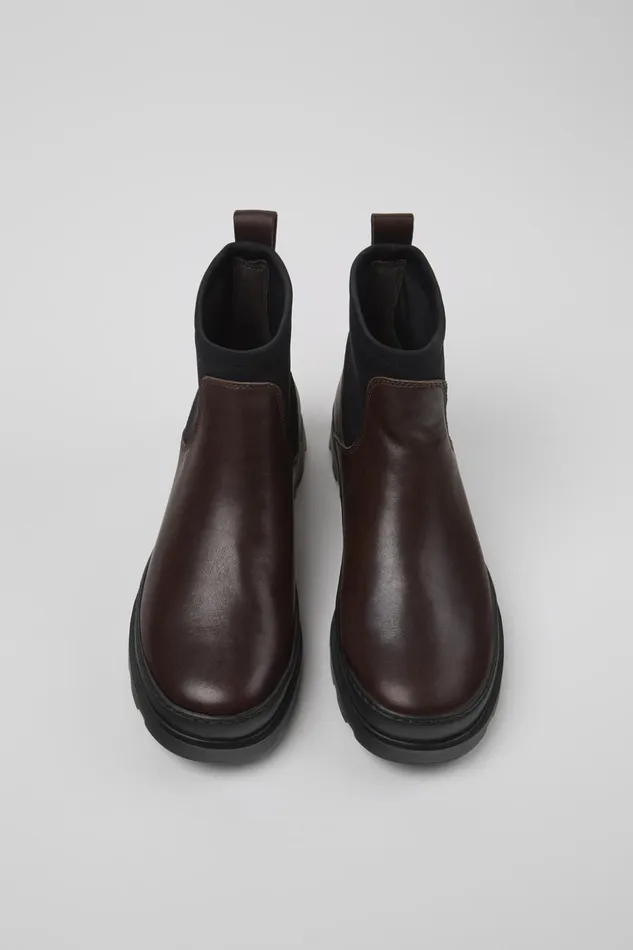 Women Brutus Brown Leather And Textile Ankle Boots Camper Ankle Boots Women Brutus Brown Leather And Textile Ankle Boots Camper Ankle Boots