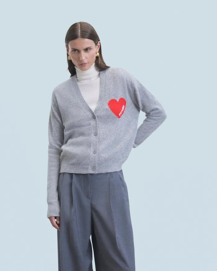 Women Cashmere Sweaters From Future Light Heart Cardigan Sweater Dark Heather Gray Women Cashmere Sweaters From Future Light Heart Cardigan Sweater Dark Heather Gray