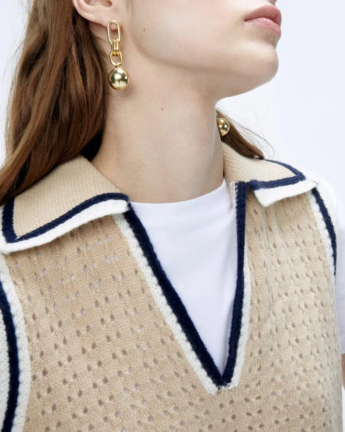 Women Cashmere Sweaters From Future Polo Neck Sleeveless Sweater Beige