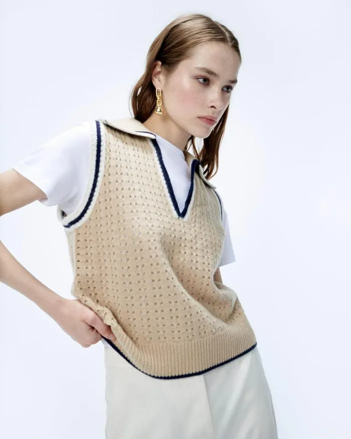 Women Cashmere Sweaters From Future Polo Neck Sleeveless Sweater Beige