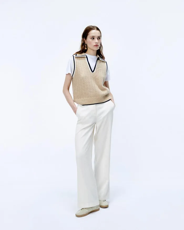 Women Cashmere Sweaters From Future Polo Neck Sleeveless Sweater Beige