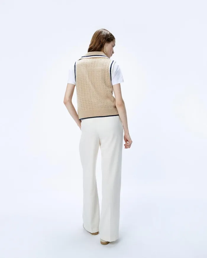 Women Cashmere Sweaters From Future Polo Neck Sleeveless Sweater Beige
