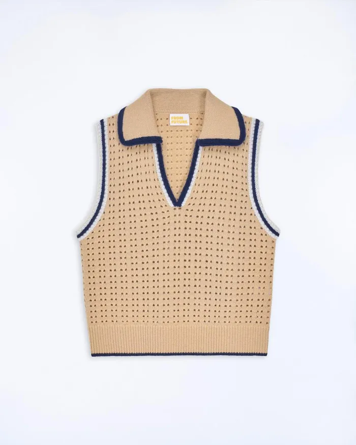 Women Cashmere Sweaters From Future Polo Neck Sleeveless Sweater Beige