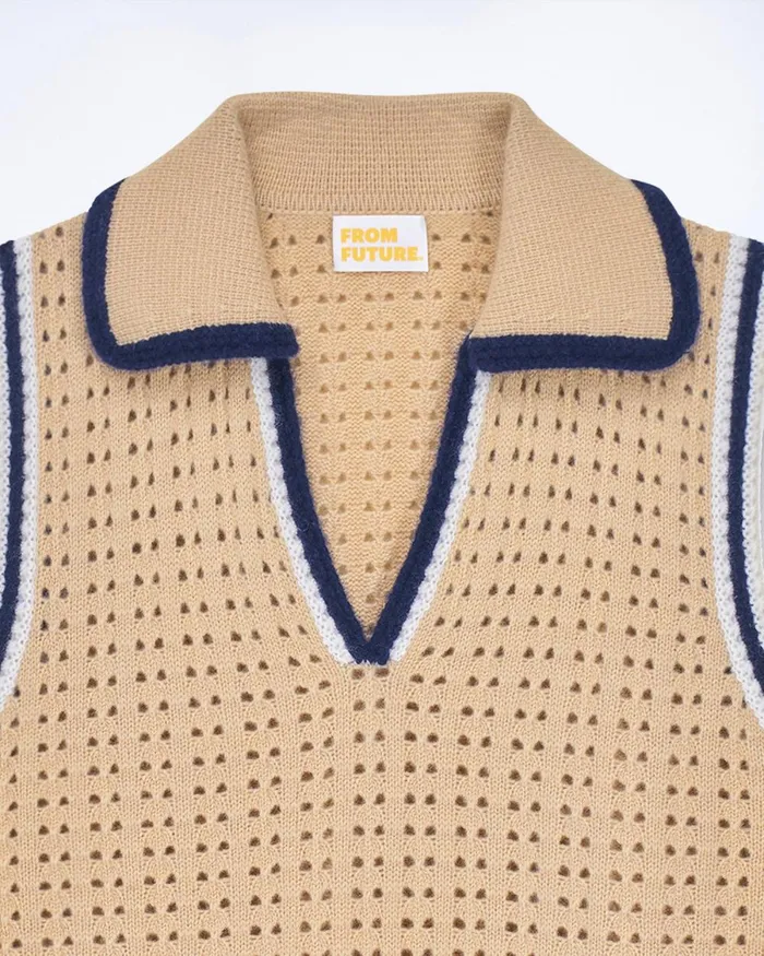 Women Cashmere Sweaters From Future Polo Neck Sleeveless Sweater Beige