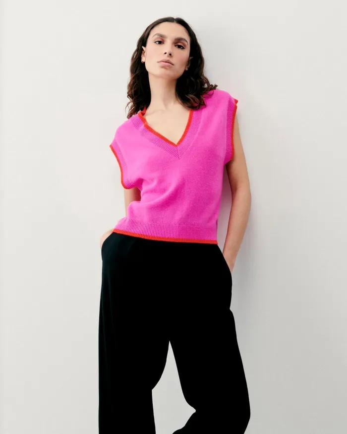 Women Cashmere Sweaters From Future TwoTone Sleeveless Sweater Tropical Pink