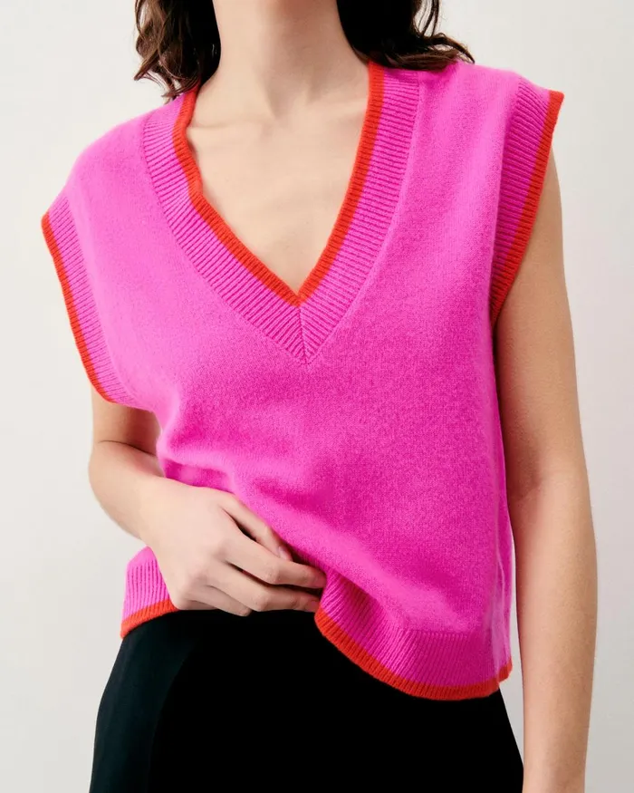 Women Cashmere Sweaters From Future TwoTone Sleeveless Sweater Tropical Pink
